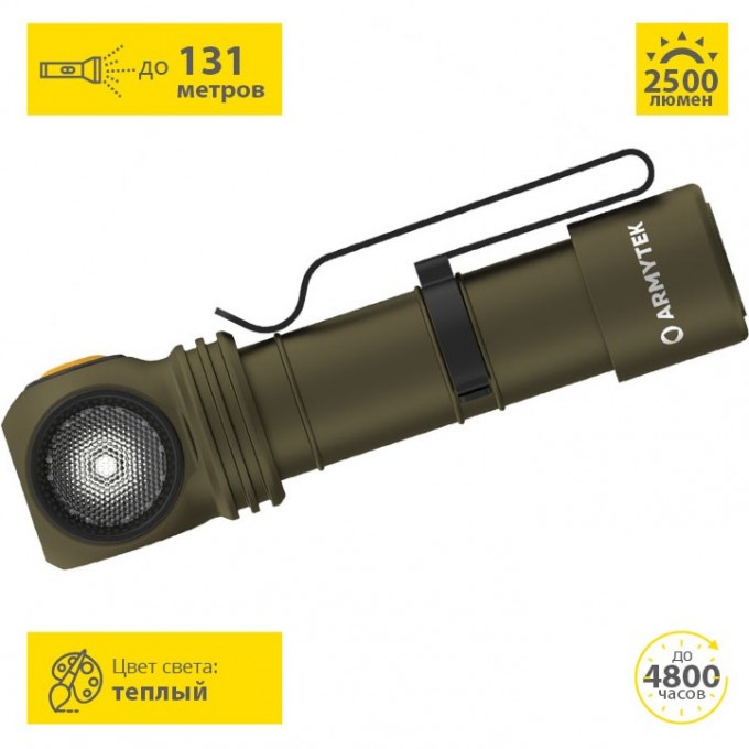 Фонарь ARMYTEK WIZARD C2 PRO MAGNET USB OLIVE WHITE F08701CO